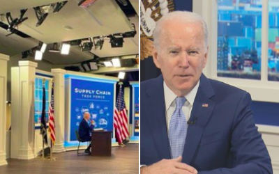 Biden breaks out fake White House set again, this time he puts something strange in the windows