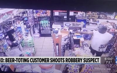 Watch: ‘Good Guy’ With Gun (& Six-Pack Of Beer) Takes Down ‘Bad Guy’ With Gun