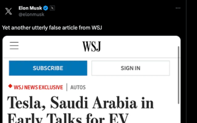 “Another Utterly False Article”: Musk Blasts WSJ For Report On Tesla Potentially Building Saudi Gigafactory