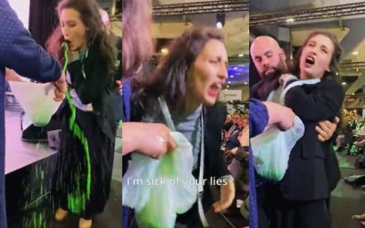 Watch: Eco Loon Vomits Green Goo All Over EU Globalist Meeting