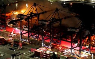 Fire Breaks Out On Container Ship Moored At Los Angeles Port