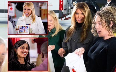 Melania, Usha and other Trump admin. spouses join U.S. military spouses in crafting care packages for service members at Joint Base Andrews
