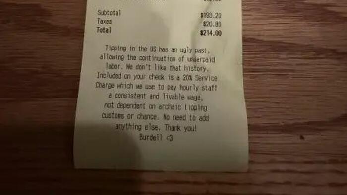America’s Top Restaurant Winner Slaps Diners With Mandatory Tip And Woke Lecture On Receipt