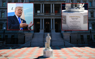 Toppled Baltimore statue re-erected on WH grounds oan