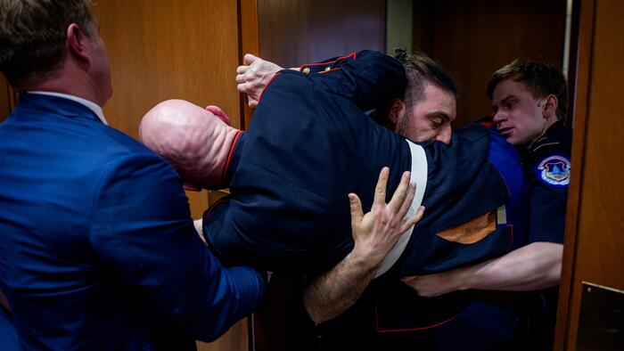 Watch: Marine Veteran Protesting Iran War Suffers Broken Arm In Scuffle With GOP Senator