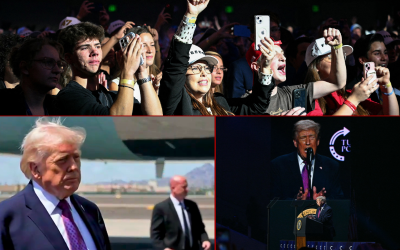 Trump speaks to reporters upon arrival in Phoenix before TPUSA event oan