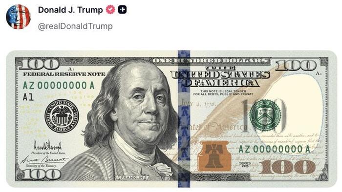 Trump Shares Image Of $100 Bill Featuring His Signature